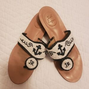 Jack Rogers Nautical Navy and White Beaded Sandals Sz 6.5